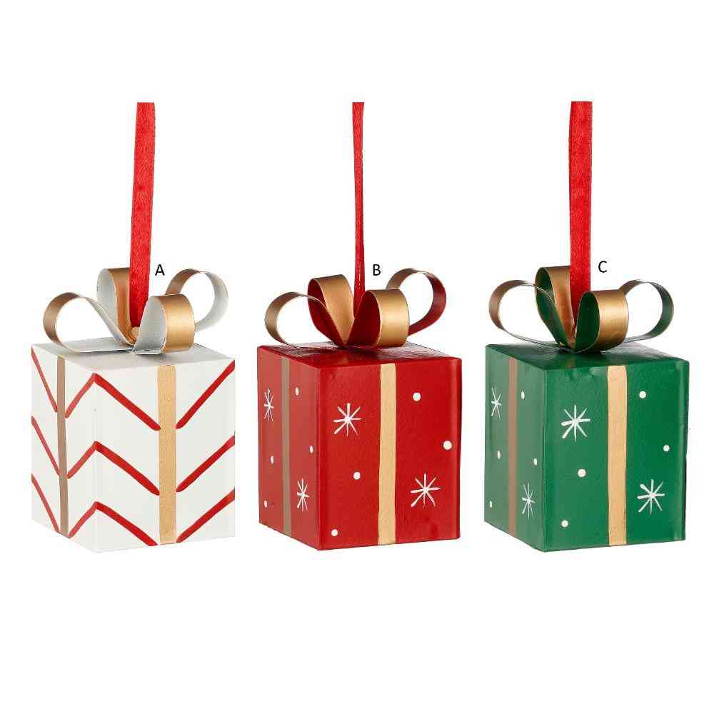 "Ornament present red white green 3 assorted -