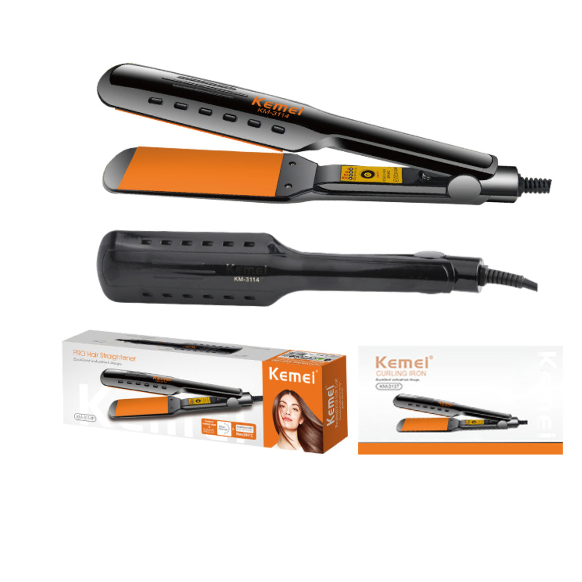 KEMEI  35W 50-60Hz 2m Cables  4Levels Temperatures Ceramic Plate 4.5*9.5CM Hair Straightener Machine