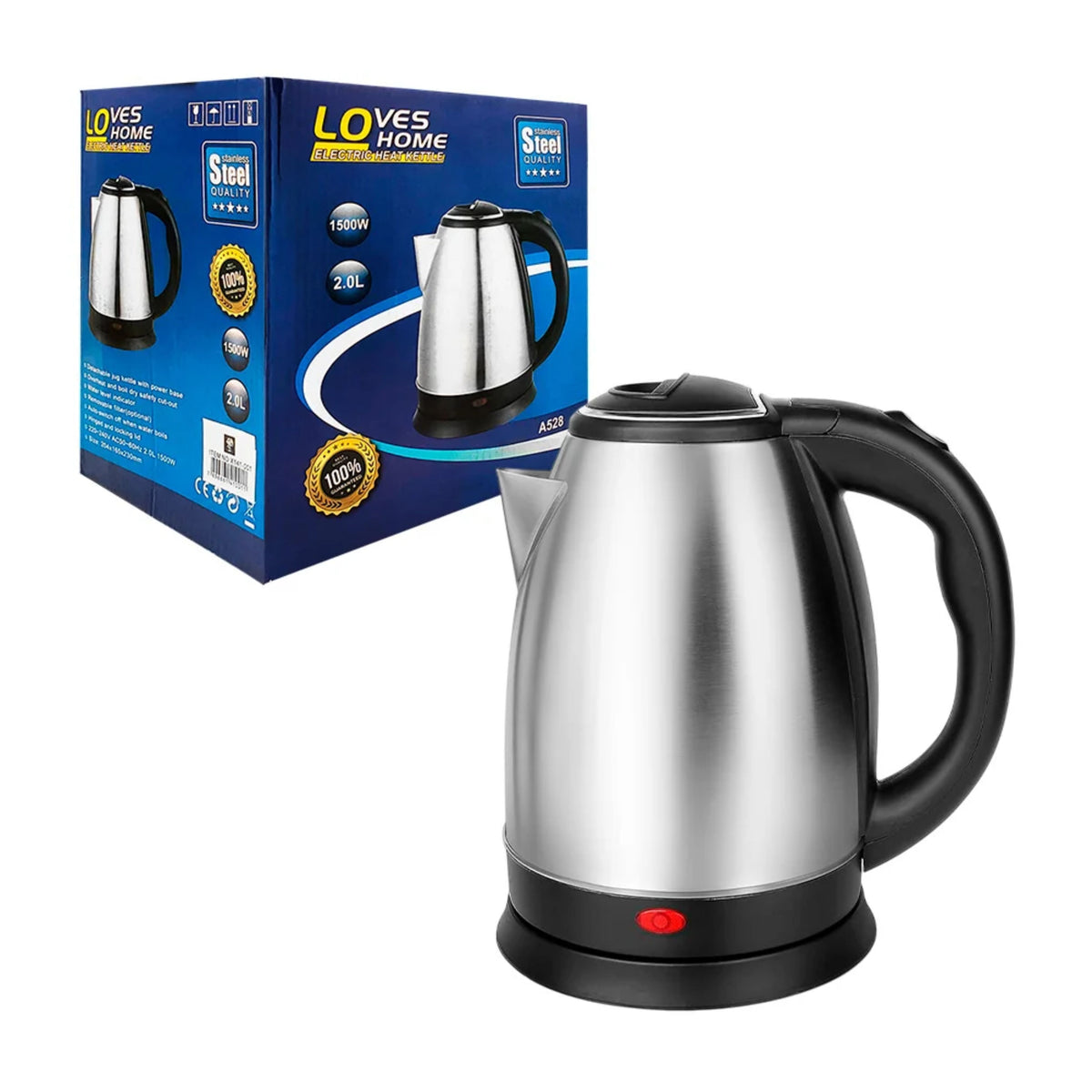 Loves Home High-Capacity Stainless Steel Electric Kettle with Automatic Shut-Off - 1500W