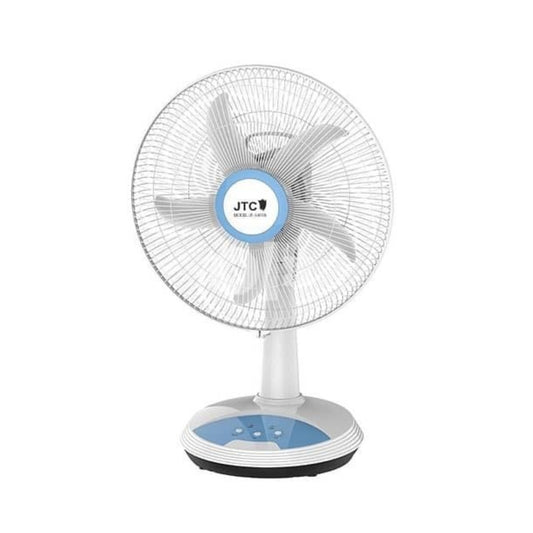 JTC, 14" Rechargeable Table Fan, Led Light, AC/DC Operated, UP to 25 Hours on Battery, Built-in USB charger, Can Be Charged By Solar Panel