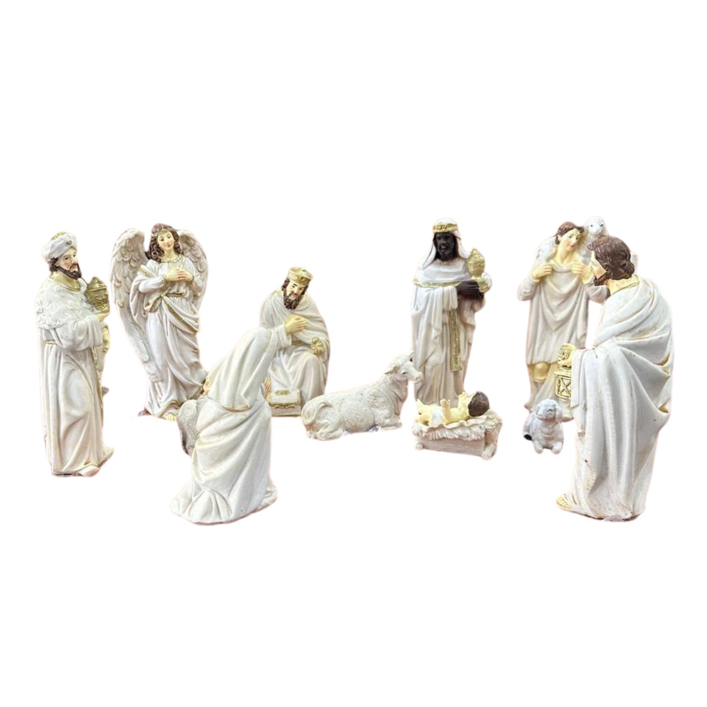 Nativity scene set status 15cm - White
