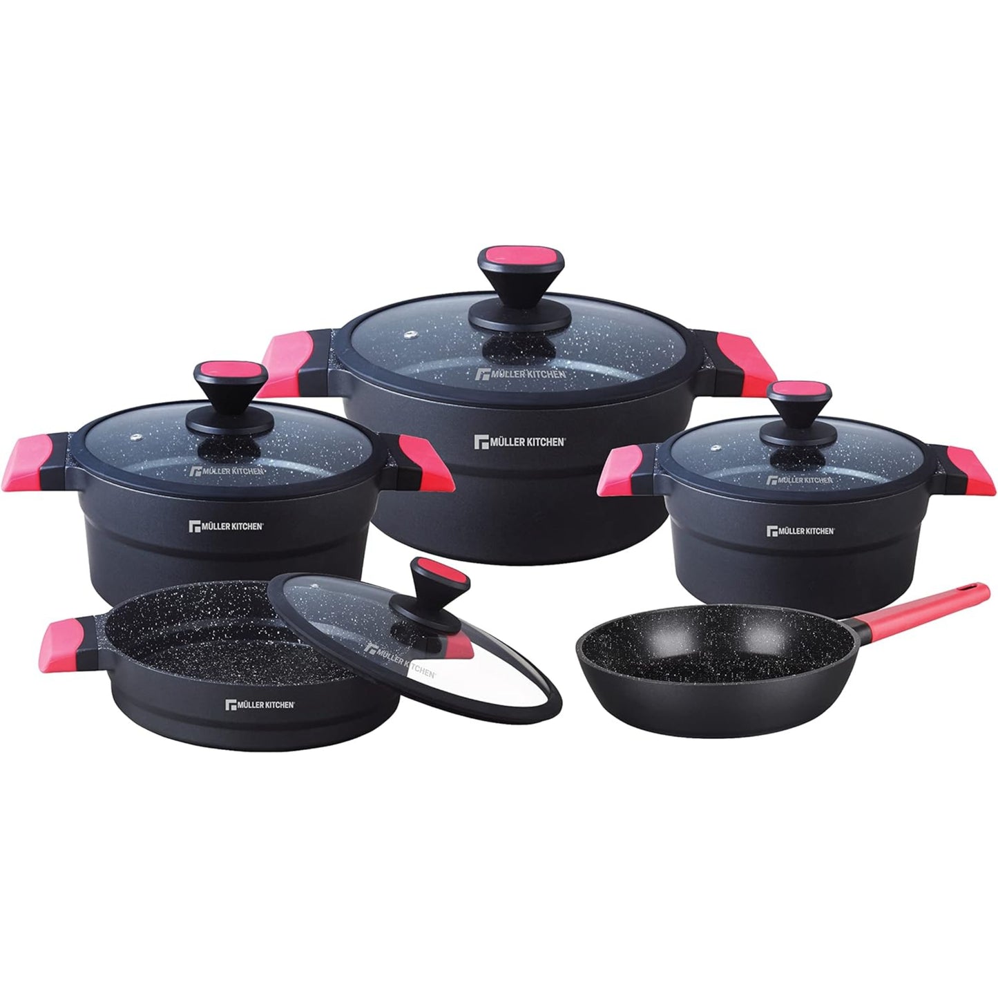 Müller Kitchen  10-Piece Marble Coated Induction Cookware Set - RED