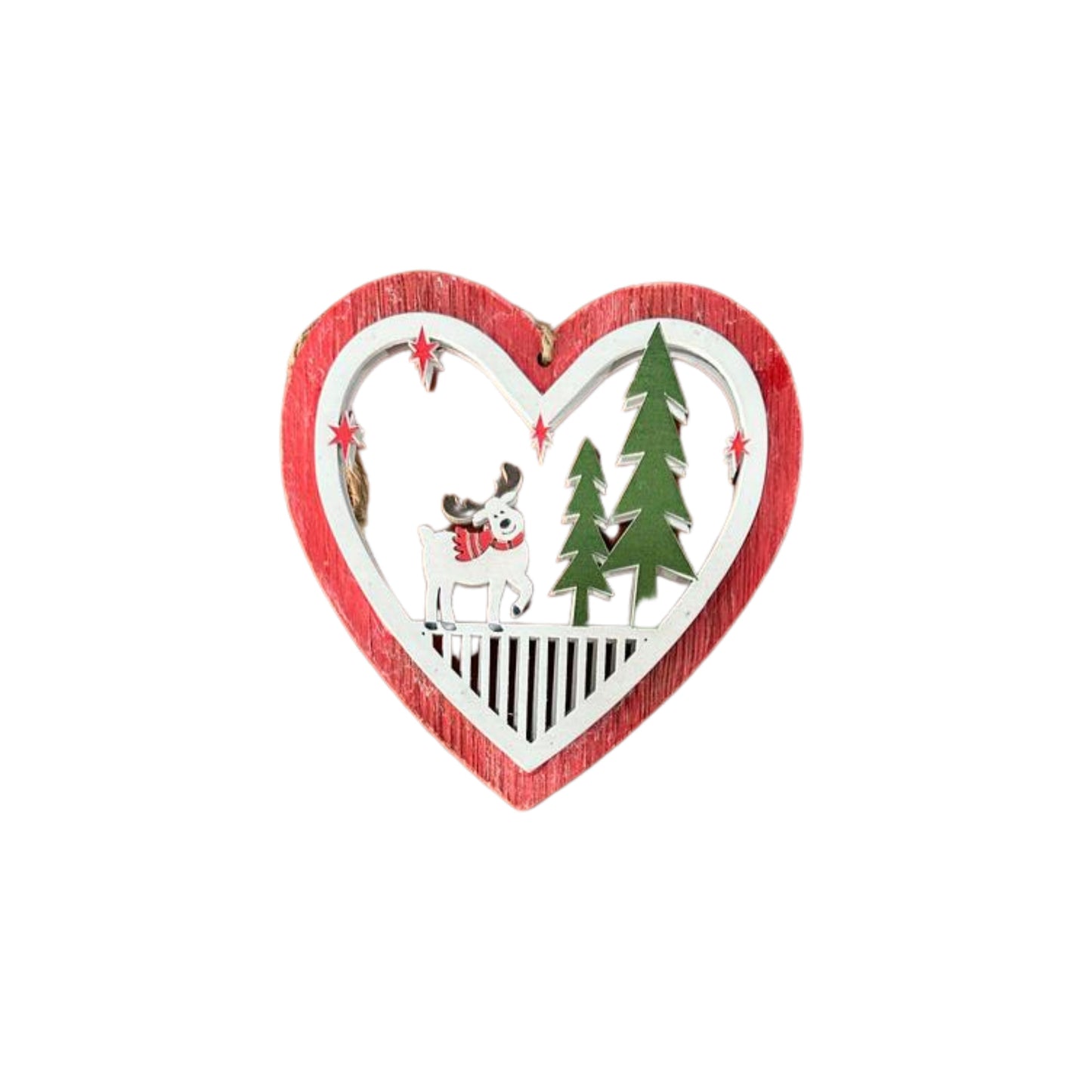 christmas hanger wooden heart tree and deer -13cm