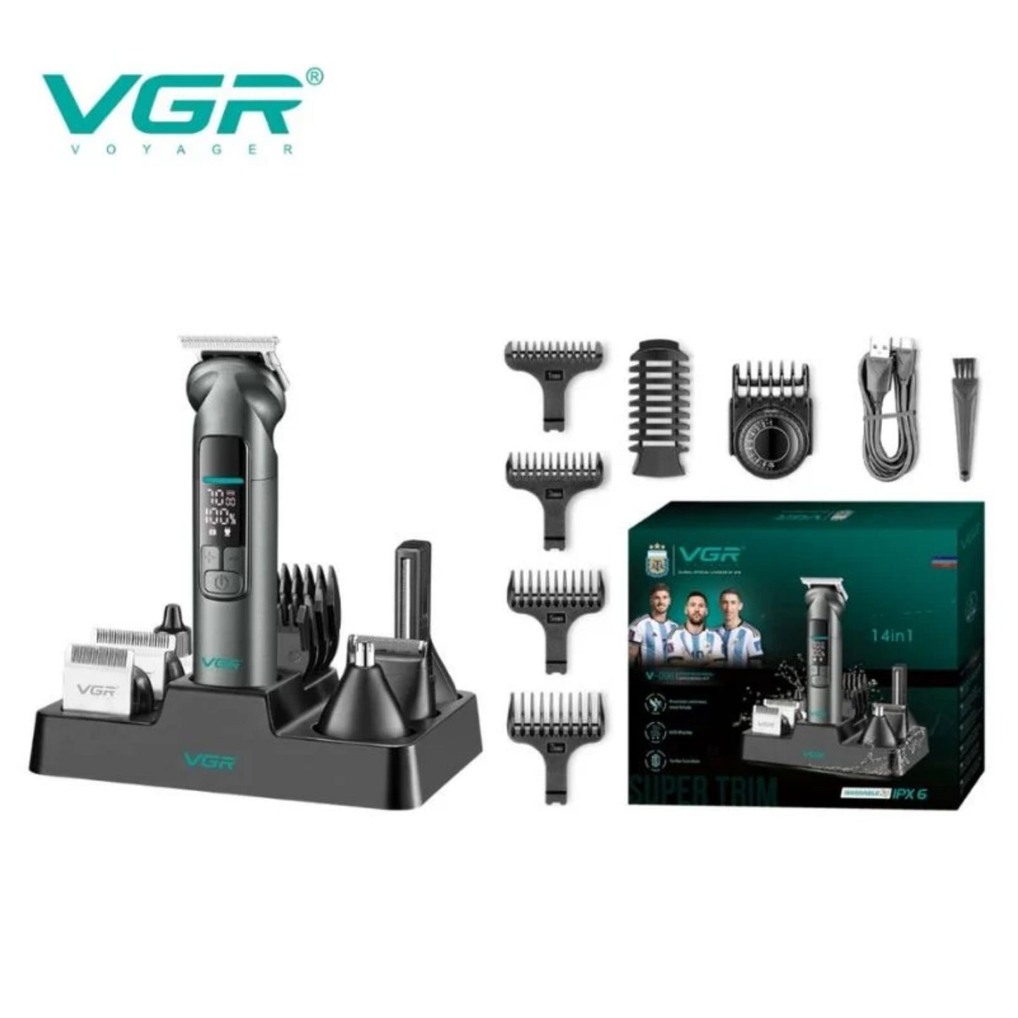 VGR V-096 Professional Men's Personal Grooming Kit – Metal Design, Waterproof, 14-in-1