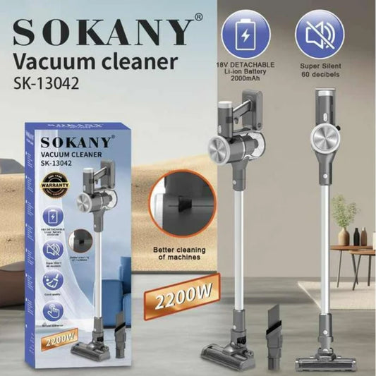 Sokany Cordless Stick Vacuum Cleaner, 2200W, 18V Detachable Li-Ion Battery, Super Silent 60 Decibels