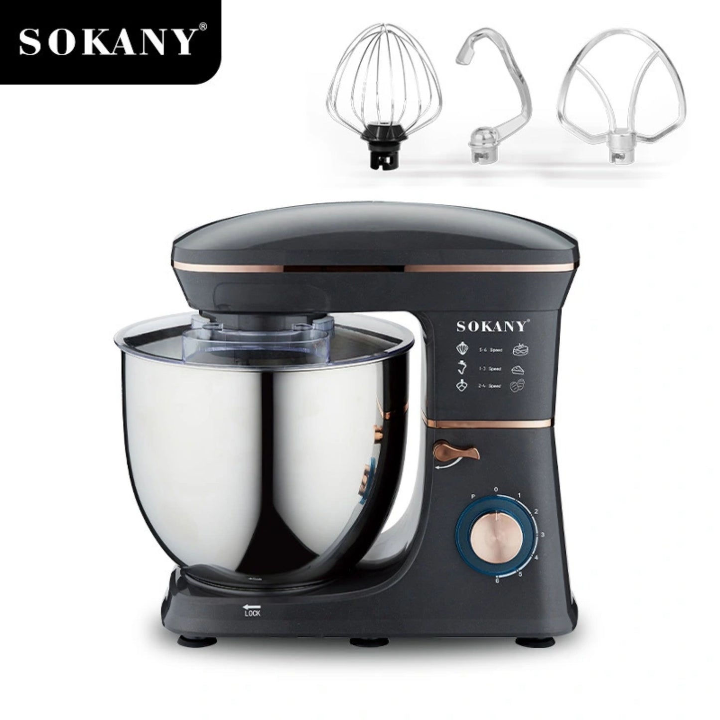 SOKANY  Stand Mixer with 6 Speeds 11L Capacity and Pulse Function - 1400W