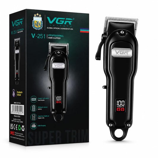 VGR V-251 Professional Hair Clipper for Men | Stainless Steel Blades | Digital Power Display | Taper Lever | USB Charging | Low Noise | Black