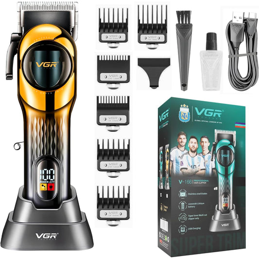 VGR V-166 Professional Hair Clipper with Stainless Steel Blades, 200 min Runtime, 2000mAh Lithium Battery, Taper Lever & Type-C USB Cable, Led Display,...