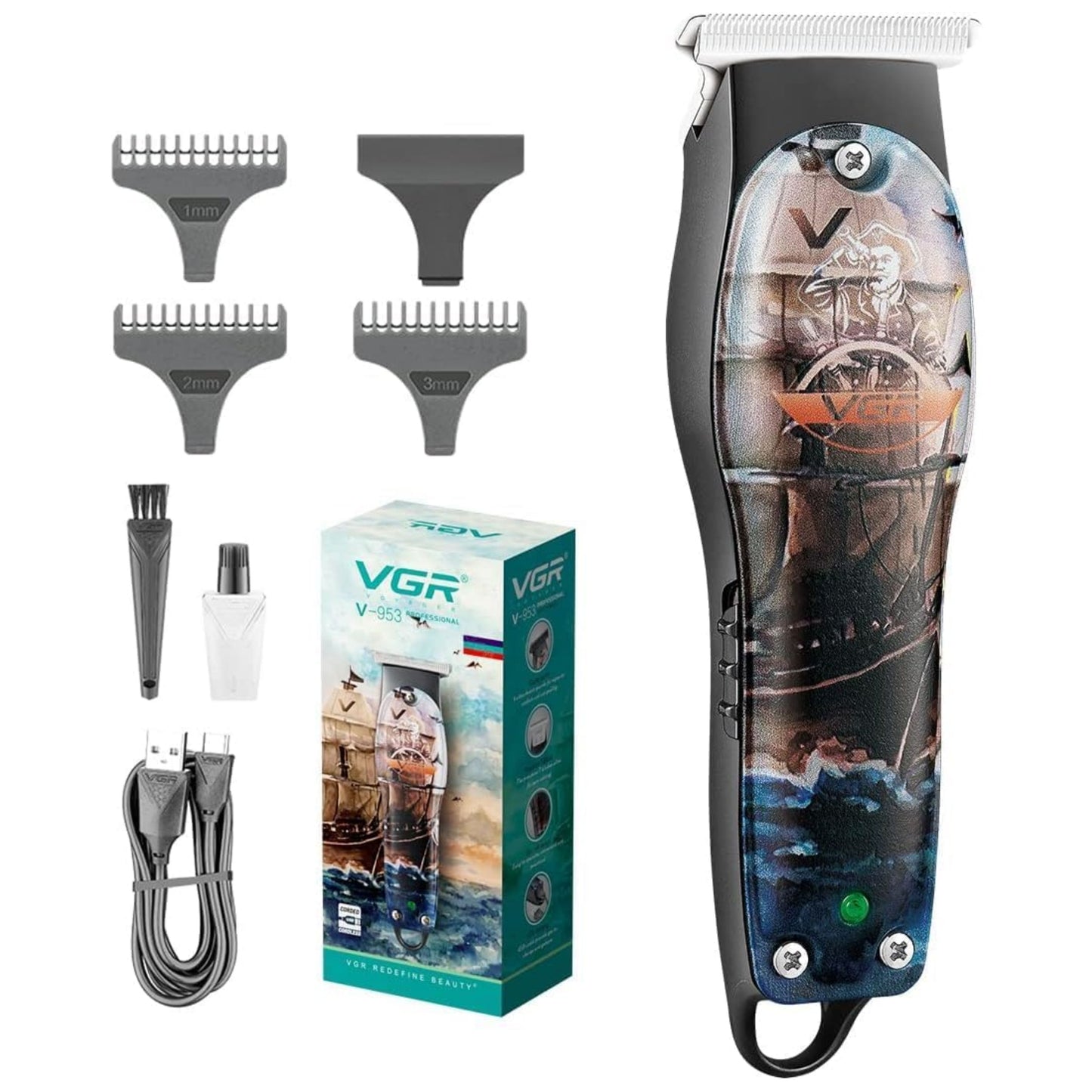 VGR V-953 Professional T-Blade Hair Trimmer for Men, 120 min Runtime with 3 Cutting Guide Combs (Multicolor)