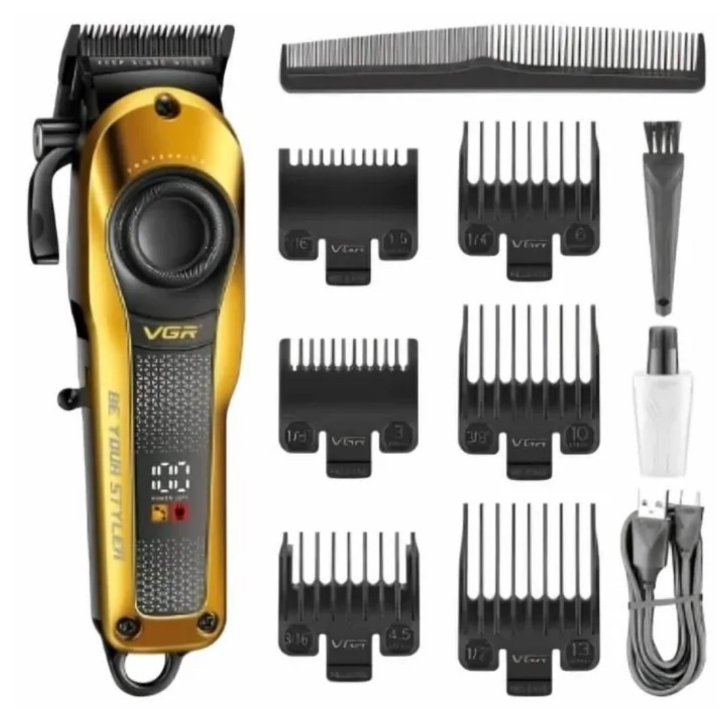 VGR Digital Rechargeable Hair Clipper, Gold - V-170