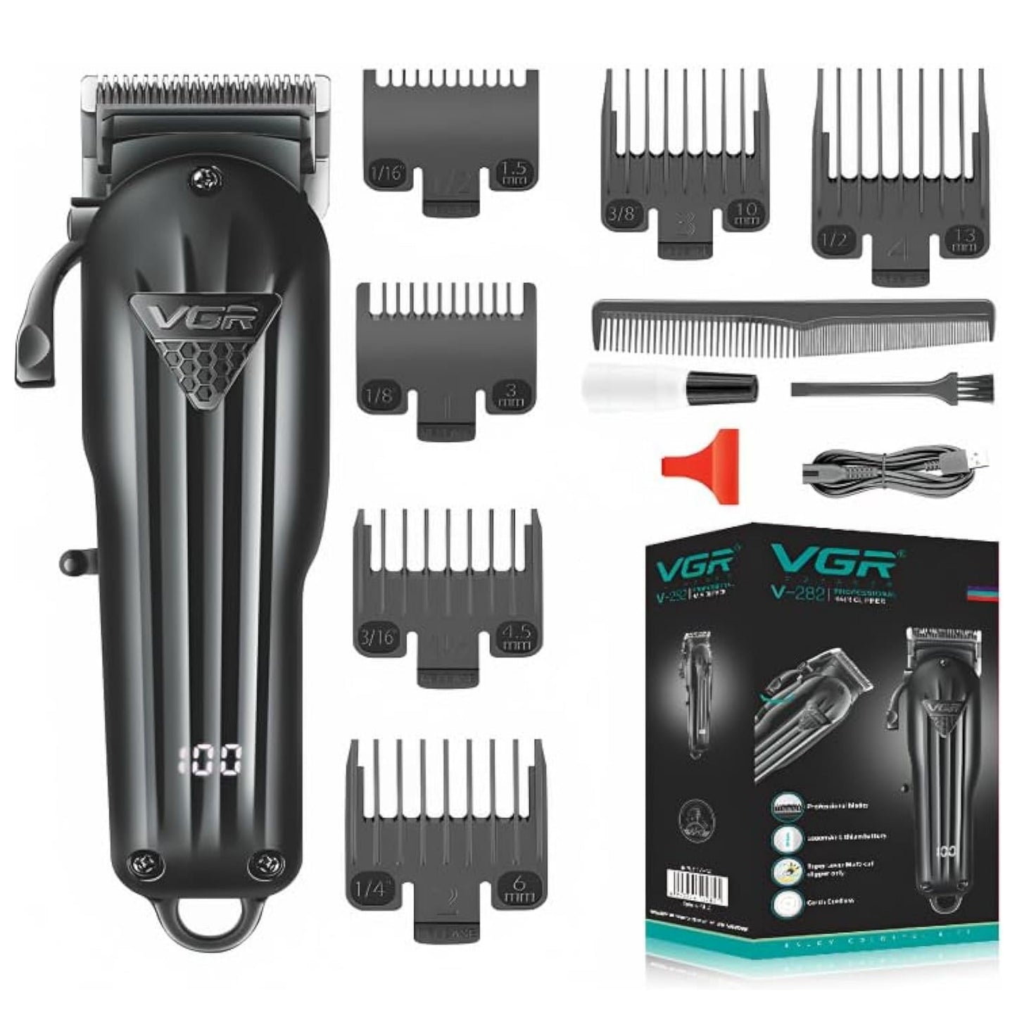 VGR V-282 Professional Hair Shaver Clipper Rechargeable Cordless Hair Trimmer Hair Cutting Machine Electric Shaving Machine for Men