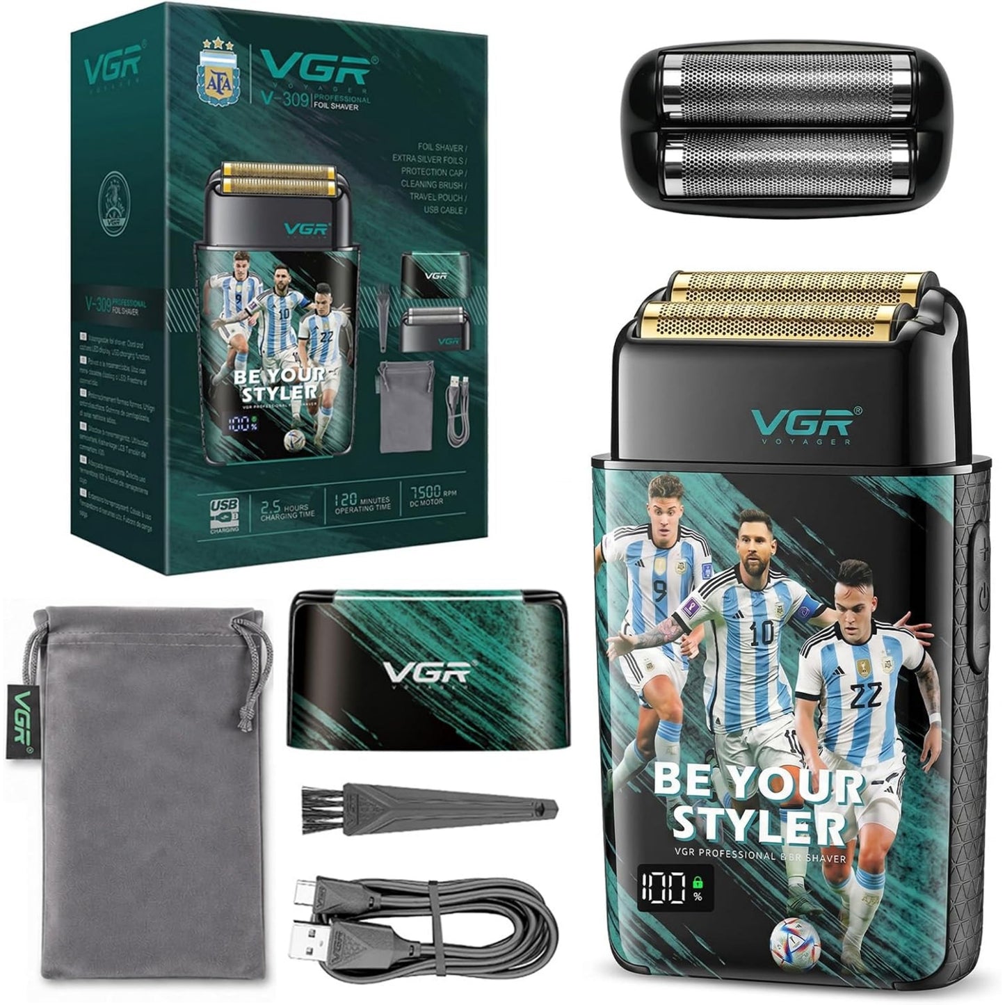 VGR 309 Dual Flexing Foil Shaver for Bald Men with 3-Speed IPX6 Wet&Dry Use | Rechargeable Razor, Travel Lock, Titanium Foils, 1200mAh battery, Cordless...