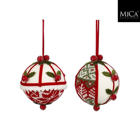 Bauble unbreakable holly red white 2 assorted - d10,5cm