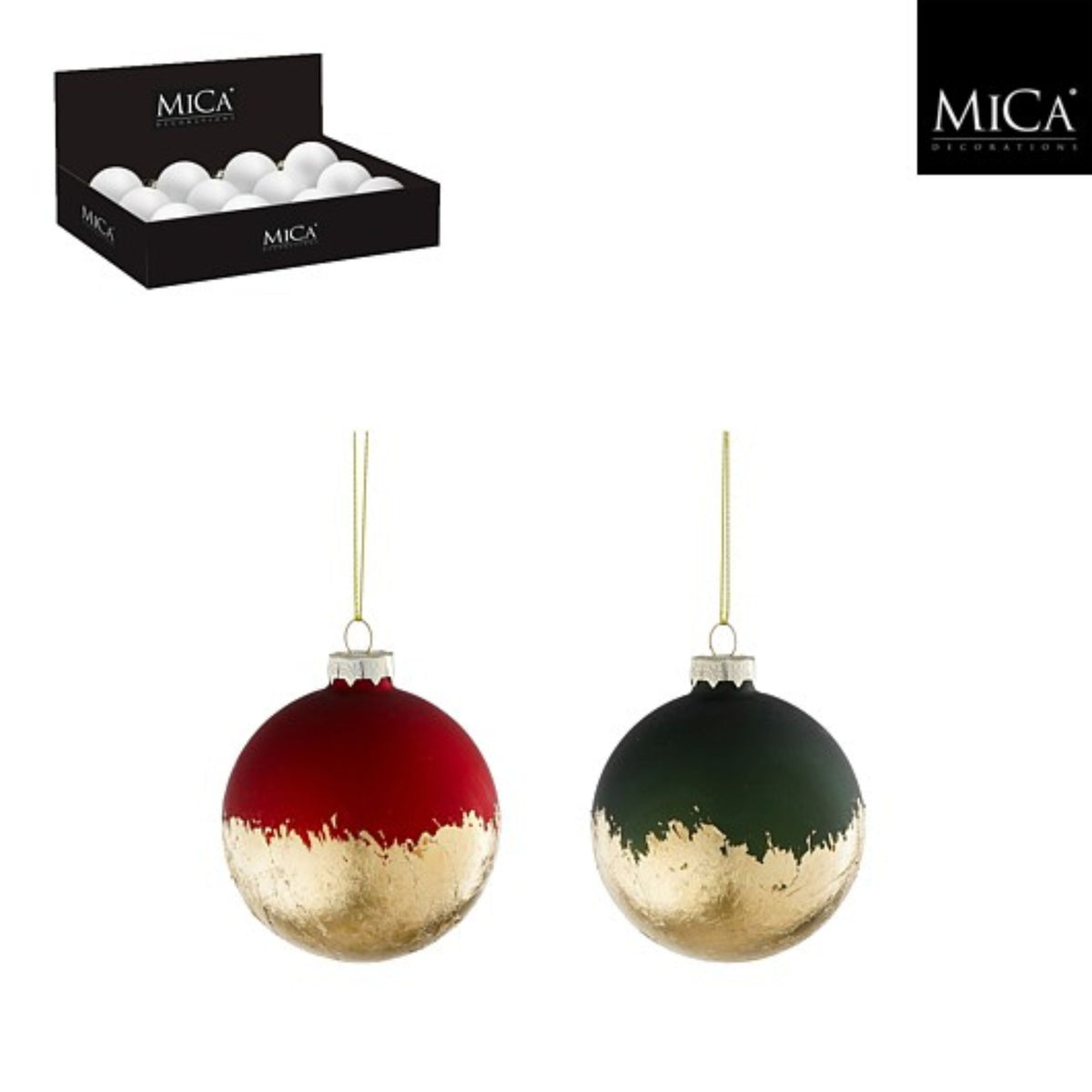 Bauble glass red green 2 assorted 12 pieces display - d8cm