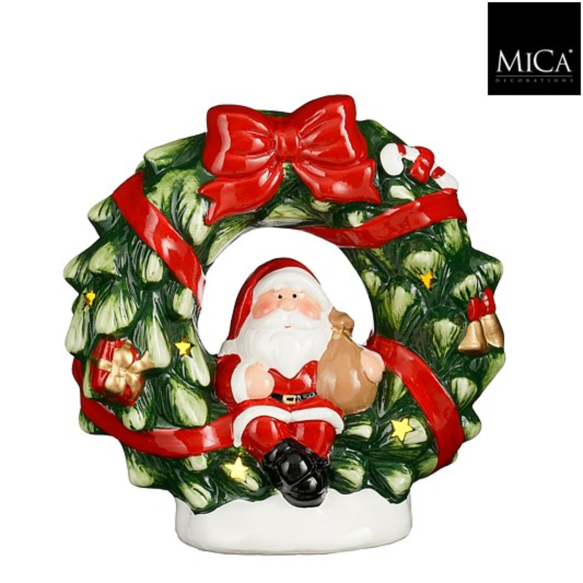 Decoration wreath santa red led battery operated - l23,5xw10xh23,5cm