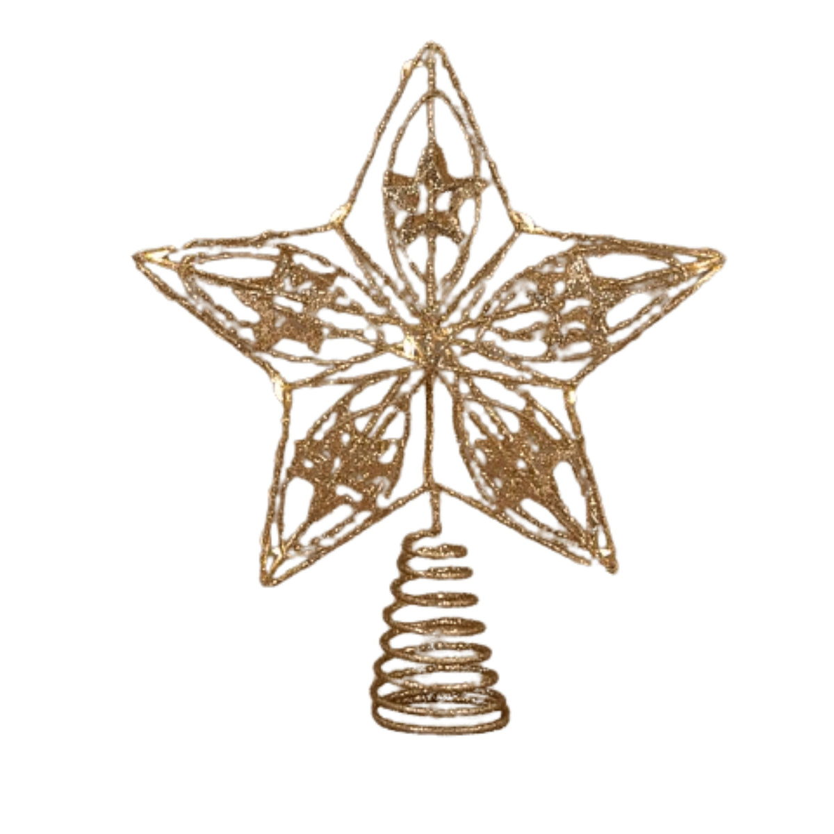 Treetop star champagne warm white 12 led battery operated with timer - l21xw5xh25cm