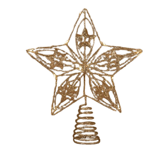 Treetop star champagne warm white 12 led battery operated with timer - l21xw5xh25cm